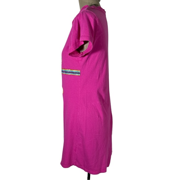 Retro Pac Man Hot Pink Juniors Long Tee Night Gown Sleep Short Sz M - Picture 2 of 5